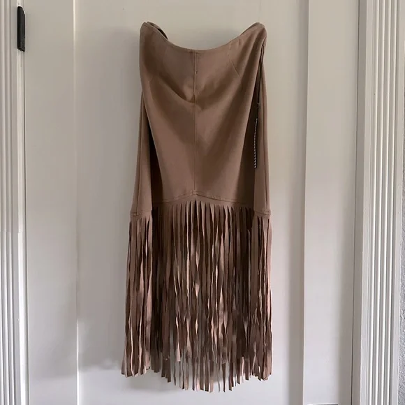 Haute Monde Tan Pencil Skirt with Fringe - Picture 1 of 4